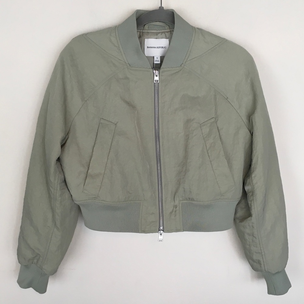 NWT Banana Republic Light Sage Green Cropped Bomber Jacket